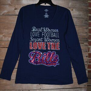 Bills Real Women Love Football rhinestone VN navy long sleeve shirt XS S M L XL…